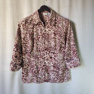 Covington Animal Print Zip Front Blouse Brown Taupe and Cream M (10-12)